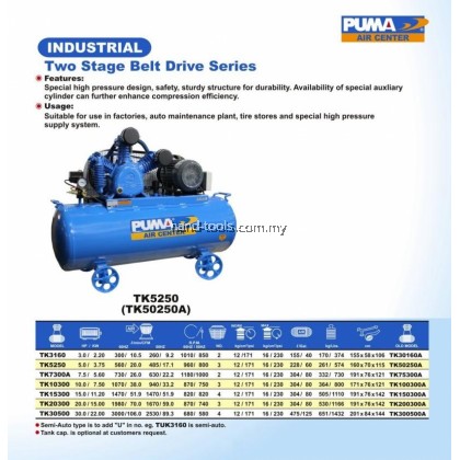 PUMA TK-50250 5HP 250L Belt-Drive High Pressure Air Compressor PUMA TK-50250 PUMA TK-50250 5HP 250L Belt-Drive High Pressure Air Compressor PUMA TK-50250