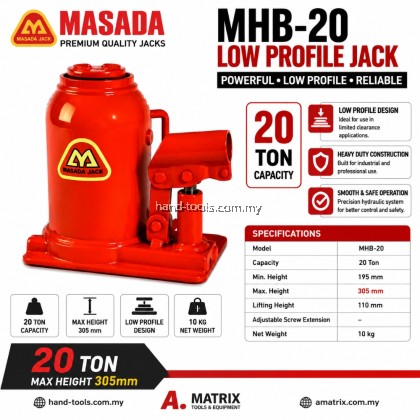 Masada MHB-20 20 ton Low Profile Jack 20ton, Max. Height 305mm,10kg 
