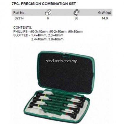 Sata 09314 PRECISION FLAT & PHILLIPS SCREWDRIVER SET, 7PC