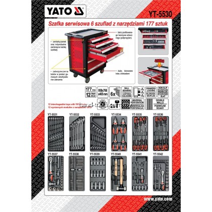 Yato YT-5530 Roller Cabinet with 177pcs Tools 6-Drawers 