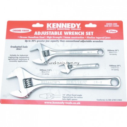 kennedy KEN5011600K 4"/8"/12"CHROME FINISH ADJUSTABLE WRENCH SET kennedy KEN5011600K 4"/8"/12"CHROME FINISH ADJUSTABLE WRENCH SET