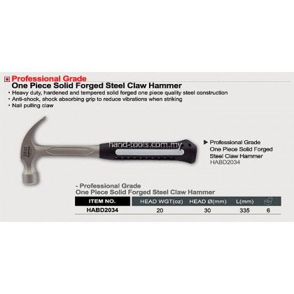 TOPTUL HABD2034 PROFESSIONAL GRADE ONE PIECE SOLID FORGED STEEL CLAW HAMMER