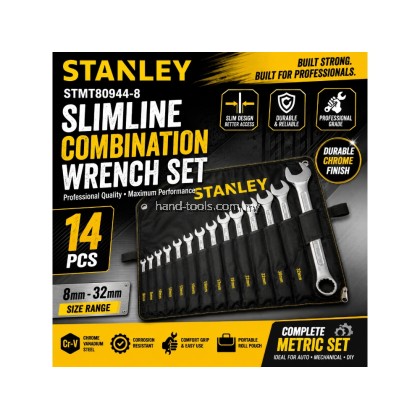 Stanley STMT80944-8 8-32mm Set Sepana Kombinasi Slimline 14 Keping | 8–32mm – Keluli Krom Vanadium SLIMLINE 14PCS COMBINATION WRENCH SET Stanley STMT80944-8 8-32mm Set Sepana Kombinasi Slimline 14 Keping | 8–32mm – Keluli Krom Vanadium SLIMLINE 14PCS COMBINATION WRENCH SET