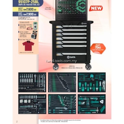 Sata 95107P-25BL 368pcs Dr. Master Tool Set for GENERAL REPAIR with 7 DRAWERS TROLLEY LIFETIME WARRANTY Sata 95107P-25BL 368pcs Dr. Master Tool Set for GENERAL REPAIR with 7 DRAWERS TROLLEY LIFETIME WARRANTY