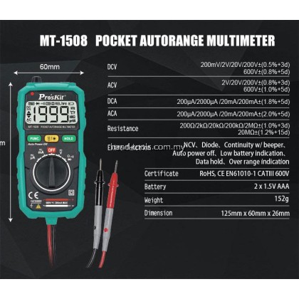 PROSKIT MT-1508 Pocket Autorange Multimeter