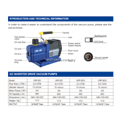 VALUE VRP-8DV Dual-stage vacuum pump with built-in analogue vacuum gauge VALUE VRP-8DV Dual-stage vacuum pump with built-in analogue vacuum gauge