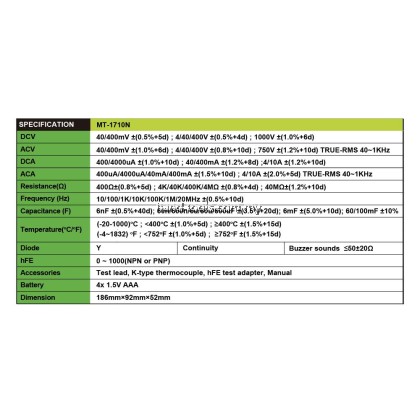 PROSKIT MT-1710N 3-3/4 True-RMS Auto Range Multimeter PROSKIT MT-1710N 3-3/4 True-RMS Auto Range Multimeter