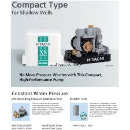 Hitachi WMP150XS: Automatic Compact Water Pump, Power 150W, Head 13mH, Flow 37L/min, Inlet x Outlet 1″ x 1″