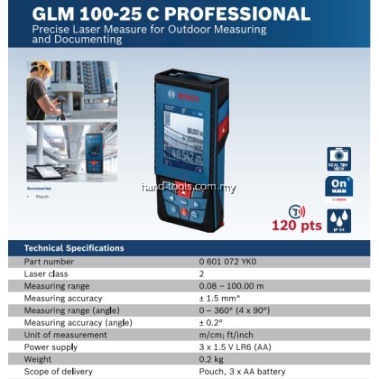 Bosch GLM100-25C Red Laser Range Finder Measure Distance 0.08~100m