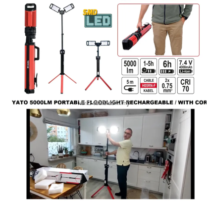 YATO YT-81811 SMD LED 5,000lm Portable Stand Floodlight, Corded/Rechargeable YATO YT-81811 SMD LED 5,000lm Portable Stand Floodlight, Corded/Rechargeable
