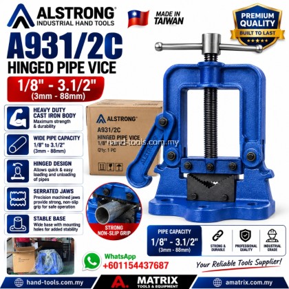 ALSTRONG A931/2C 1/8"-3.1/2" HINGED PIPE VICE 1/8"-3.1/2" ALSTRONG A931/2C 1/8"-3.1/2" HINGED PIPE VICE 1/8"-3.1/2"