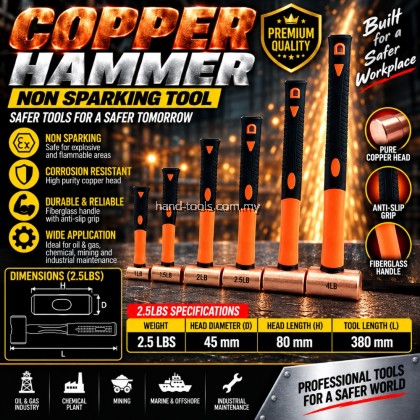 Copper Hammer 2.5LBS 45mm Non-Sparking Tool